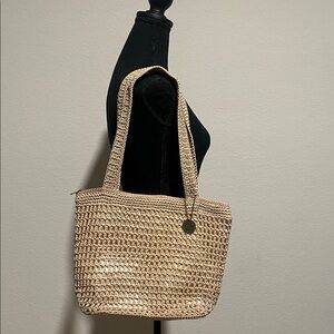 The Sak Crochet Straw Tote Bag Neutral Beige Shoulder Bag Boho Summer